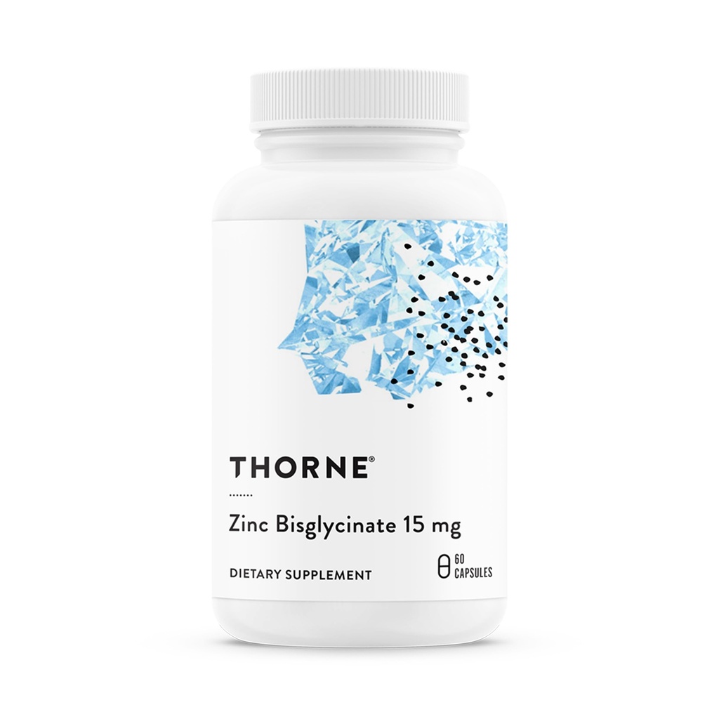THORNE - Zinkbisglycinaat 15 mg - Zeer absorptief zinksupplement - Ondersteunt immuunsysteem, oog, huid en reproductieve gezondheid* - Gecertificeerd door derden - Gluten, zuivel en sojavrije - 60 capsules