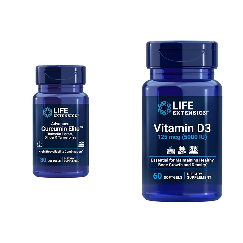 Prolongation de la durée de vie Curcumine Elite Turmeric Ginger Extract & Vitamine D3 5000 UI Softgels - Réponse immunitaire inflammatoire saine et santé cérébrale osseuse - 30 et 60 Nombre