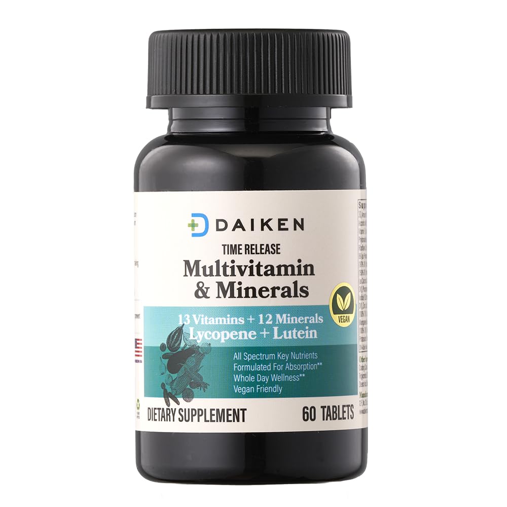 DAIKEN Mini Multivitamine, 60 tabletten, versterkt met Luteïne, Lycopeen & Foliumzuur, tijd vrijgegeven Multivitamine voor vrouwen en mannen, Veganistisch & gemakkelijk doorslikken