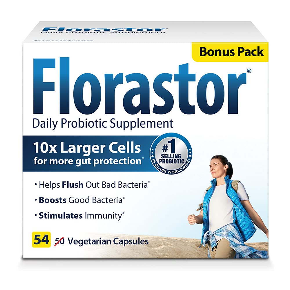 Florastor Supplément probiotique quotidien pour les femmes et les hommes, prouvé pour soutenir la santé digestive, Saccharomyces Boulardii CNCM I-745 (54 capsules), boîte de 3