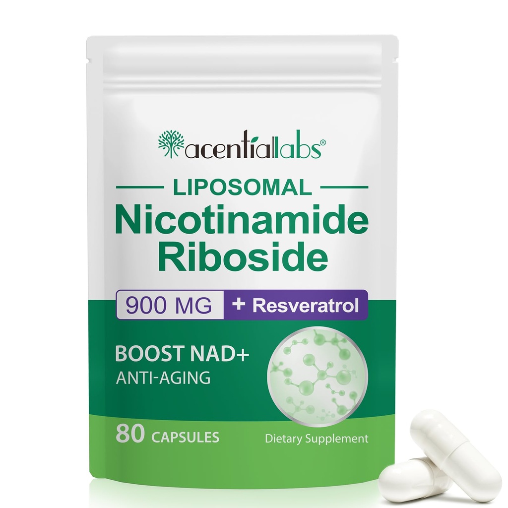 NAD Nicotinamide Riboside Resveratrol 900mg, NAD Supplement Ondersteuning Cellular Health, Anti-Aging, Energie, Focus - 80 Capsules