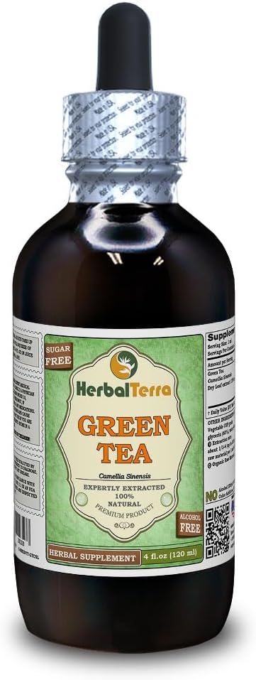 Groene thee (Camellia Sinensis) Glyceriet, biologisch gedroogde bladeren Alcoholvrije vloeibare extract (Grote naam: HerbalTerra, Trots gemaakt in USA) 4 fl.oz (120 ml)