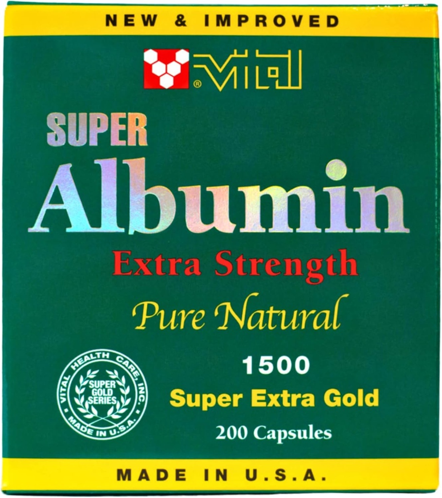 Nouveau et amélioré Super Albumin Gold Extra Strenth 1500 mg 200 Capsules