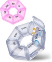 7 jours Pill Box, Pill Organizer, Pill Case, Pill Container, Weekly Pill Organizer, Pill Holder, Pill Box 7 Day, Pill Dispenser, Round Pill Containers for Fish Oil Medicine Supplements(2PCS)