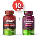 ORZAX Ginseng, 30% Ginsenosides, Premium 120 Vegetable Capsules and Elderberry Capsules, 2000mg 60 Vegetable Capsules, Bundle