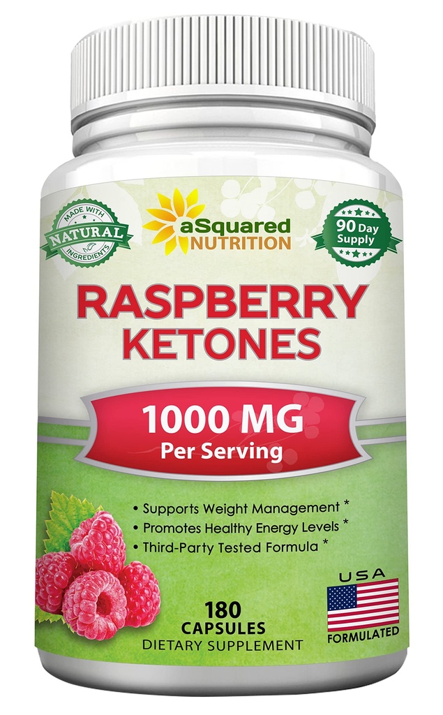 aSquared Nutrition Natural Raspberry Ketones 1000mg-180 Capsules-Gewicht Verlies Supplement, Max Strength Plus Apetite Suppressant Diet Pillen, Premium Lean Health Powder om Pure Energy & Metabolisme te stimuleren