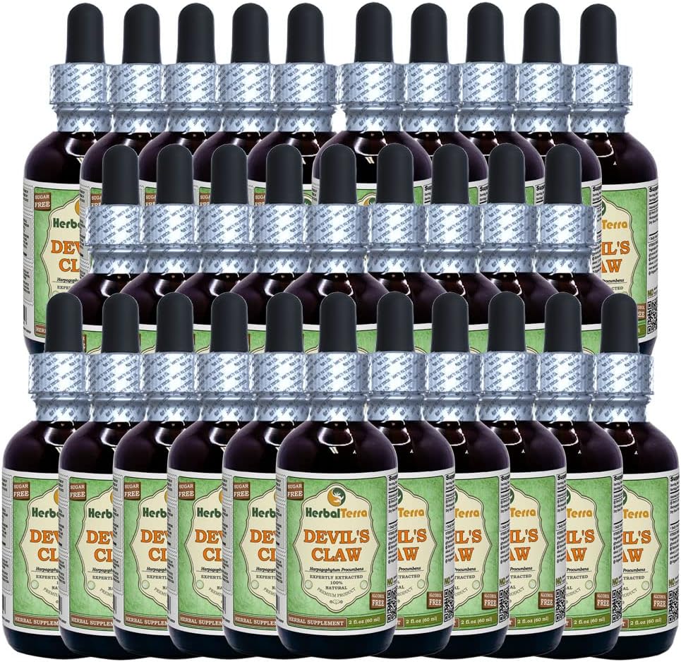 La griffe du diable (Harpagophytum Procumbens) Glycérite, extrait liquide sans alcool séché biologique (marque : HerbalTerra, fièrement fabriqué aux États-Unis) 30x2 fl.oz (30x60 ml)
