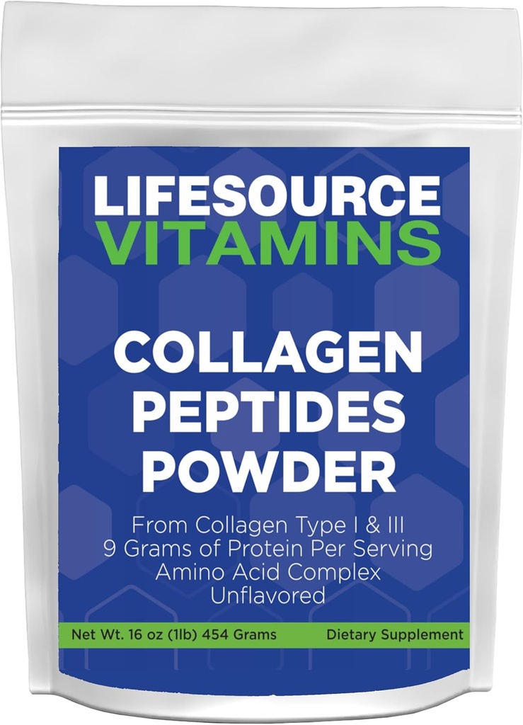 LifeSourceVitamins Collageen Peptides Powder - 45 Serves, Hair, Nail, Skin, Bone & Joint Health, Unflavored, Keto & Paleo goedgekeurd