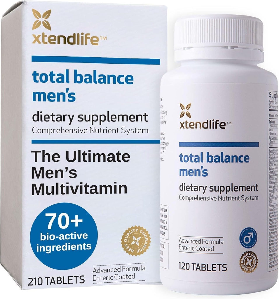 Xtendlife Total Balance Hommes Multivitamines pour la santé immunitaire, cardiaque, digestive et cellulaire - Soutien quotidien - 70+ nutriments et minéraux - 30 jours d'approvisionnement