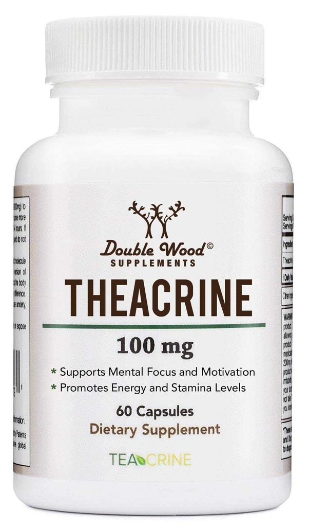 Theacrine (Teacrine) 100 Mg, 60 Capsules - Energie en Focus Supplement (Simulair aan Cafeïne pillen maar meer subtiel en langer duurde) Non-GMO en Glutenvrij door dubbel hout