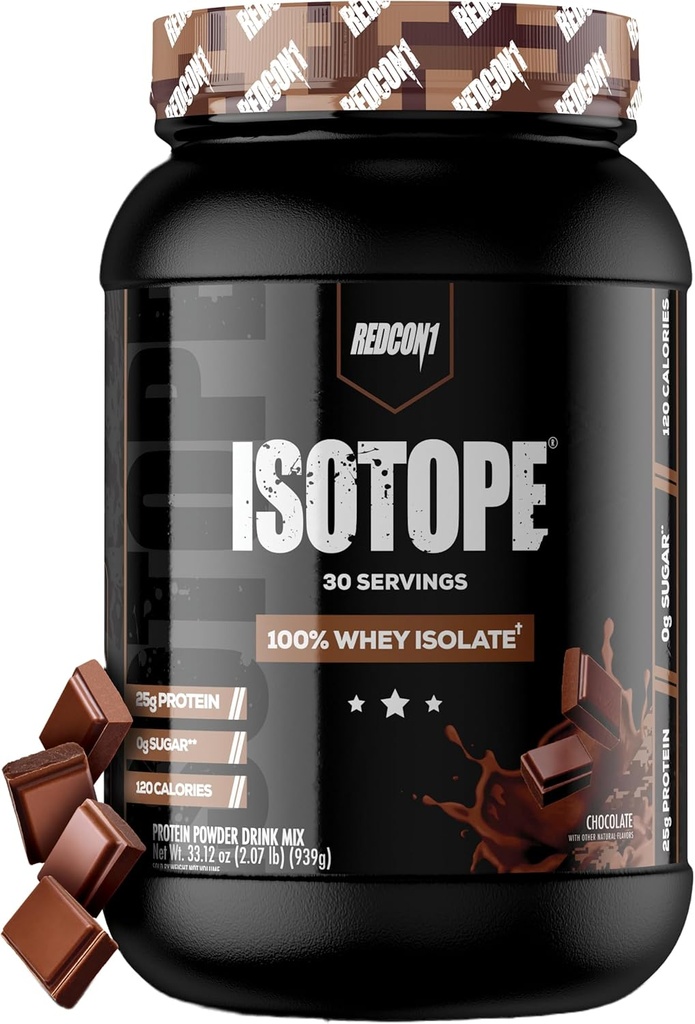 REDCON1 Isotope 100% Whey Isolate, Chocolate - Keto Friendly Whey Protein Powder - Low Carb + Zero Added Sugar Whey Protein Isolate - Keto Protein Powder (30 Servings)