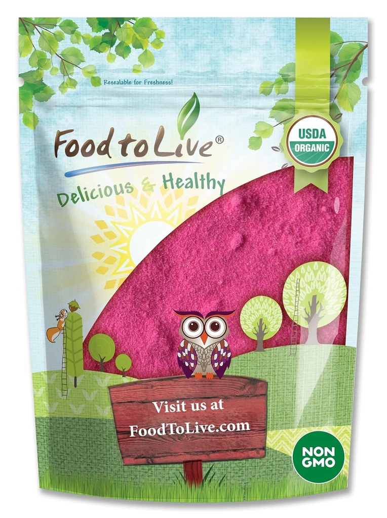 Food to Live Organic Dragon Fruit Powder, 1.5 Pond, Non-GMO, Powdered Red Pitaya, Vegan, Bulk. Bevat maltodextrine. Rijk aan antioxidanten, vezels, vitamine C. Perfect voor Shakes, Smoothie Bowls