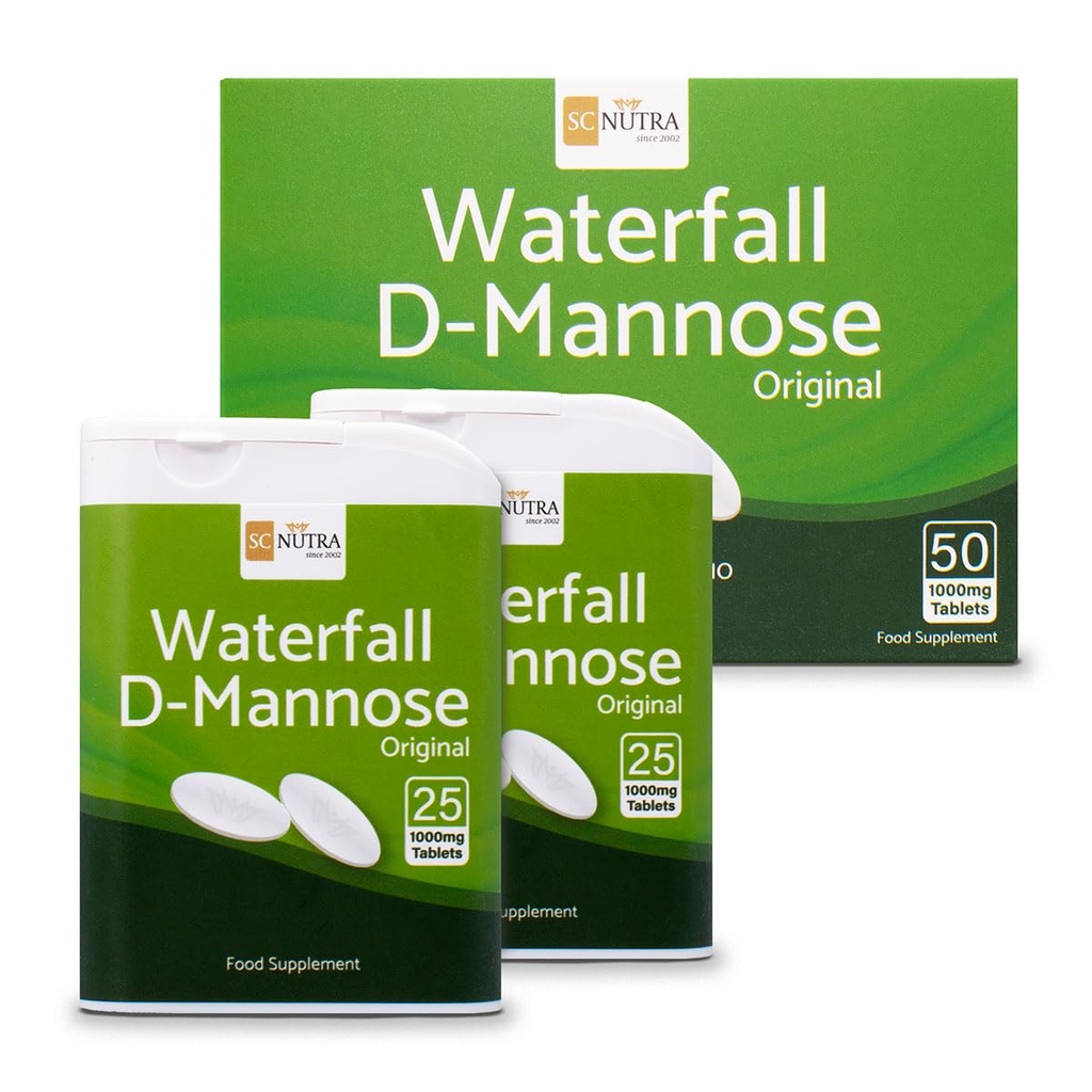 D-Mannose Tablets 1000mg - Waterfall D-Mannose sourced Naturally from Birch - 50 Tablets - SC Nutra (Sweet Cures)