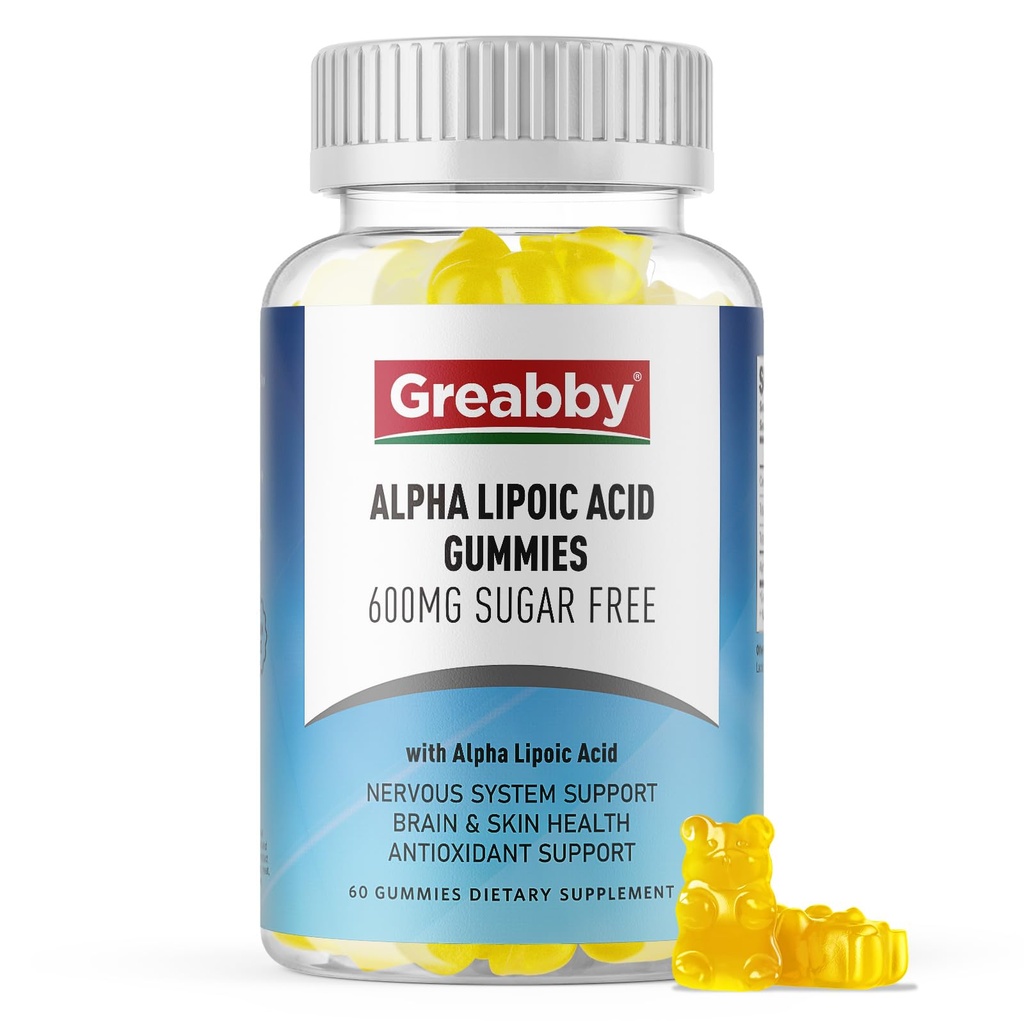 Alpha Lipoïne Acid 600mg Gummies, Suikervrij Kauwbaar R Lipoïnezuur Supplement voor Antioxidant & Zenuwstelselondersteuning, Brian & Skin Health, Ananas smaak, 60 Tel.