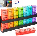 Organisateur de pilules 4 fois par jour : Boîte à pilules hebdomadaire 7 jours avec plateau magnétique - Grand compartiments Cas de pilules - Distributeur de médicaments amovibles Organisateur pour les huiles de poisson Supplément de vitamines (Rainbow)