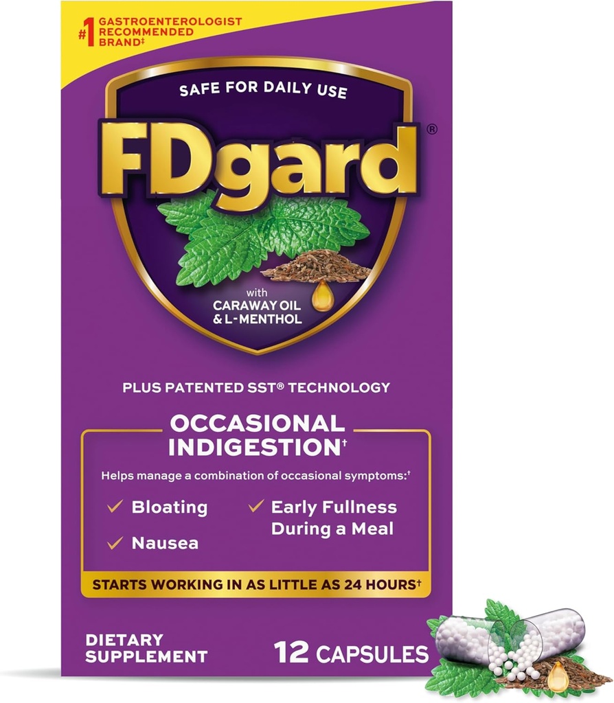FDgard Gut Health Supplement, Indigestie, Misselijkheid & Opgeblazen gevoel, Maagklachten, 12 capsules