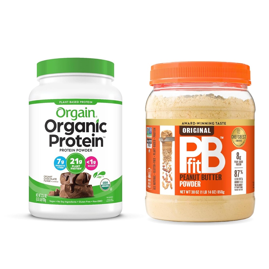 Orgaine en poudre de protéines végétales biologiques, chocolat fudge 2 lbs + PBfit Original 30 oz