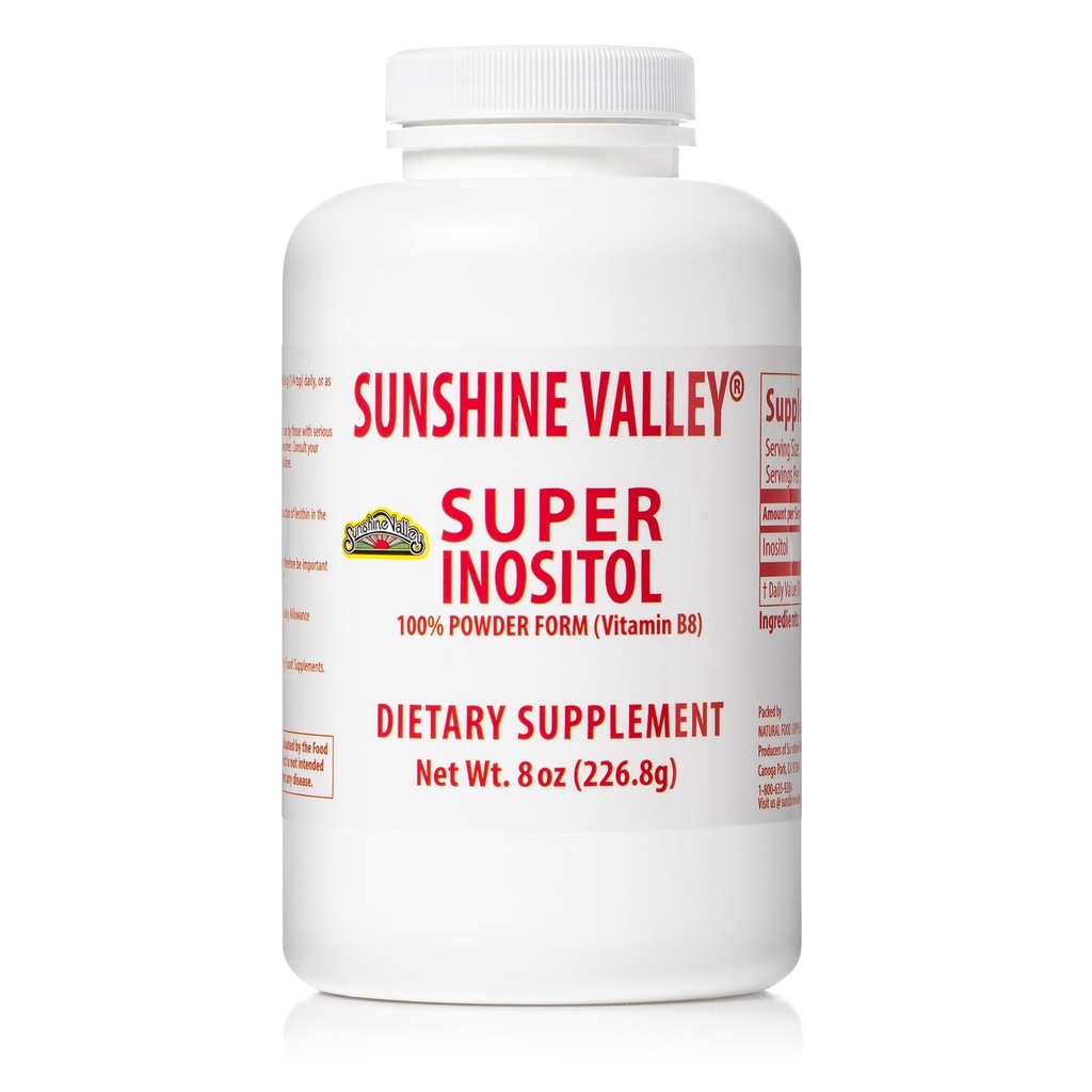 Sunshine Valley® Super Inositol, supplément alimentaire en poudre de vitamine B8, supplément naturel de fertilité PCOS, équilibre hormonal et soutien de la fonction ovarienne saine - 8oz