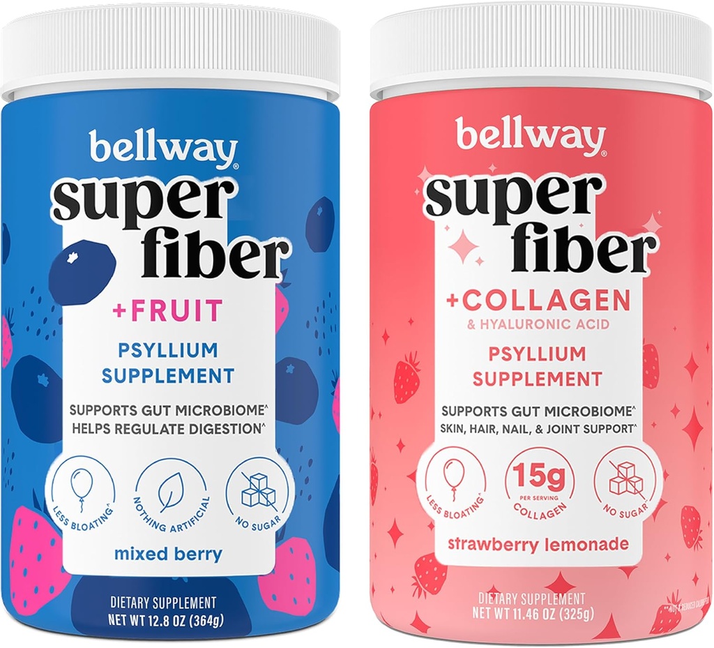 Bellway Super Fiber Poeder + Fruit, Gemengde Berry Super Fiber Poeder + Collageen, Aardbei Lemonade