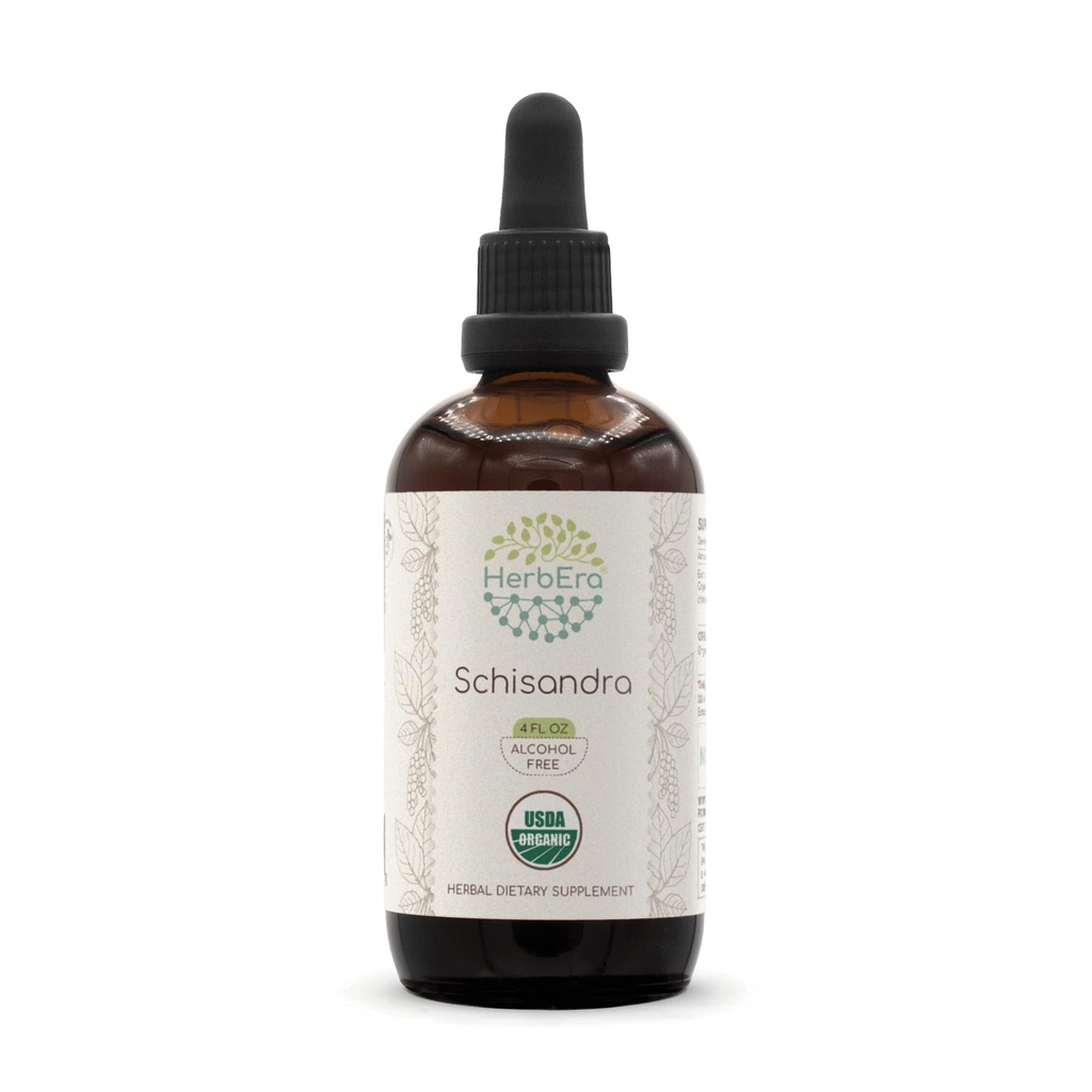 HerbEra Schisandra B120 USDA Teinture biologique (extrait sans alcool, gouttes à base de plantes de haute puissance, supplément liquide) Schisandra biologique certifiée (Schisandra Chinensis) Berry séché (4 oz)