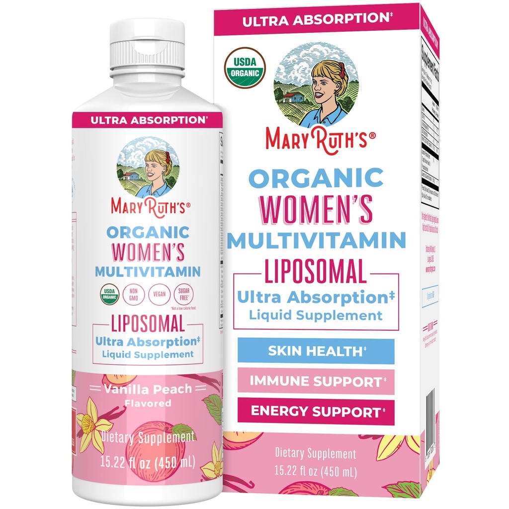 MaryRuth Organics USDA Organic Multivitamine for Women, Sugar Free Womens Multivitamine, Liquid Vitamins for Women, Immune Support Supplement, Ashwagandha, Methylfolaat, Vegan, Non-GMO, 15.22 Fl Oz