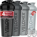 VELOMIX -4 Pack- Bouteilles de shaker protéinique de 28 oz pour les mélanges de protéines - 4x Whisk filaire