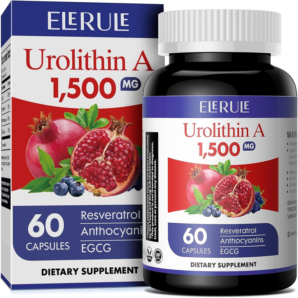 Urolithin A Supplement 1000 mg Plus Trans-Resveratrol, Anthocyanins, Green Tea, Promoting Healthy Aging,Ondersteunt Cellular and Energy for Men & Women, 60 Capsules-61