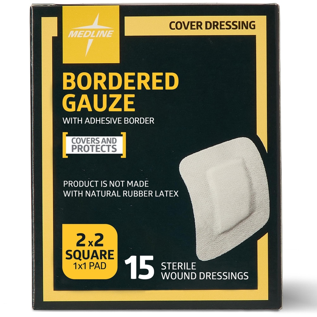 Medline Bordered Gauze, 2" x 2" Kleefeiland Wound Dressing, Steriel, 15 Graaf
