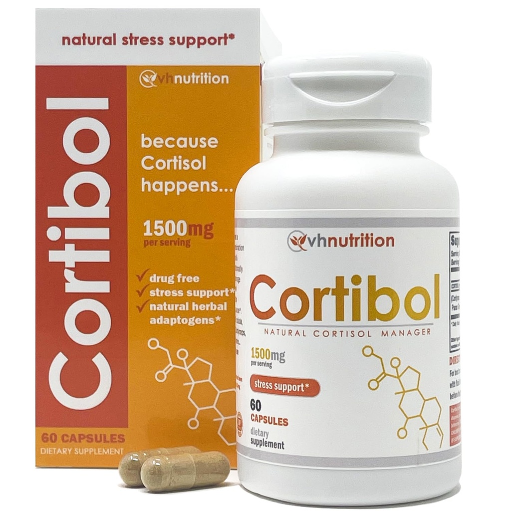 VH Nutrition CORTIBOL de Cortisol Gestionnaire* Supplément de Cortisol Résistance maximale Soutien adrénal* pour hommes et femmes de Rhodiola, Cordyceps et Eleuthero de 60 capsules