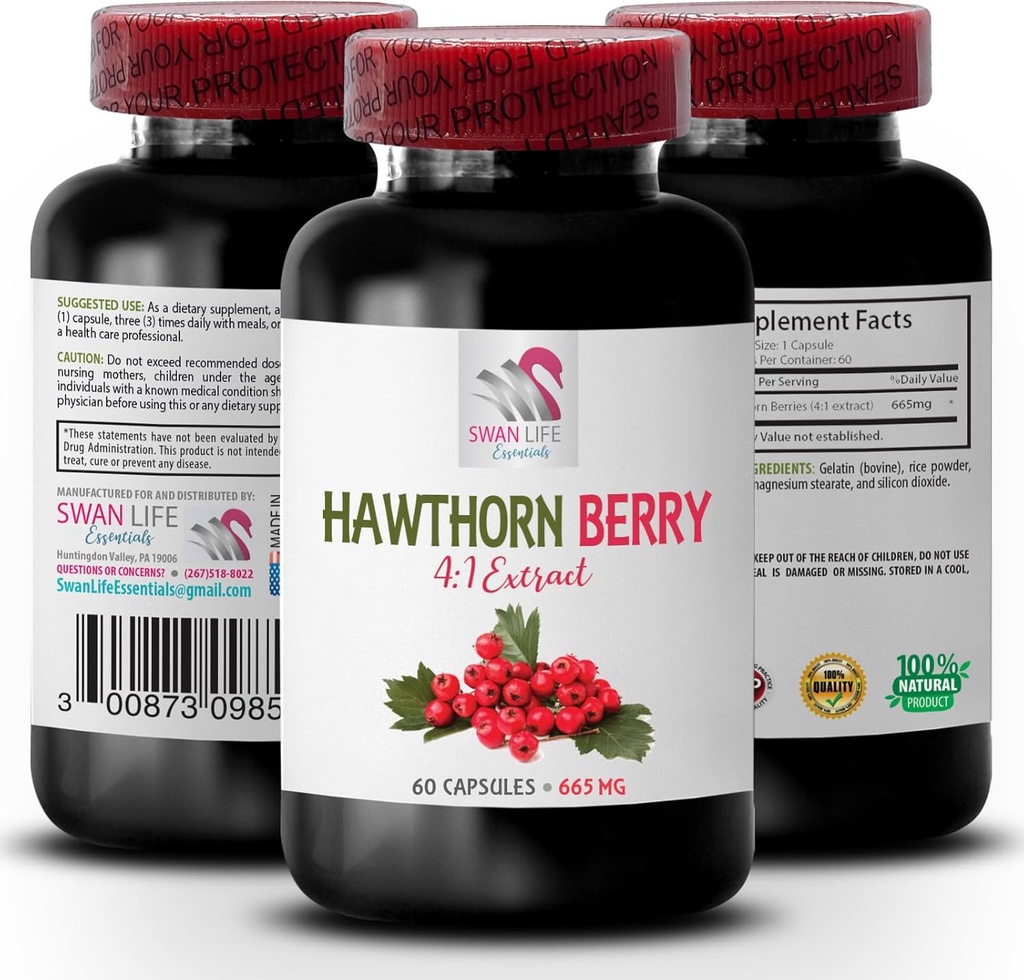 capsules de baies d'aubépine - HAWTHORN BERRIES EXTRACT - supplément d'extrait d'aubépine, capsules d'extrait de baies d'aubépine, poudre d'extrait de baies, énergie des baies sauvages, pilules énergétiques d'aubépine 1 bouteille 60 capsules