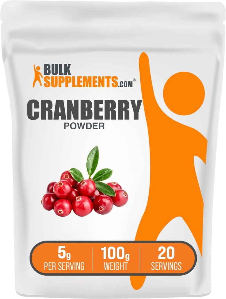 BulkSupplements.com Cranberry Powder - Cranberry Supplements for Women & Men, Air dryed Cranberrys - Unsweeted & Gluten Free, 5g per Serving, 100g (3,5 oz) (Pack of 1)