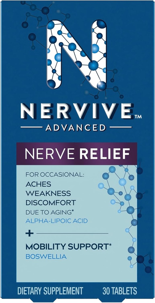 Nervive Advanced Nerve Relief + Mobility, with Alpha Lipoic Acid to Help Reduce Nerve Aches, Zwakheid, & Discomfort* en Boswellia to Promote Mobility*, Vitamines B12,B6,B1, 30 Tablets
