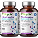 biophix B-3 Nicotinamide 500 mg 180 Caps 2 Pack - Nicotinic Amide Niacin Natural Flush-Free Vitamine Formula - Ondersteunt huidcelgezondheid