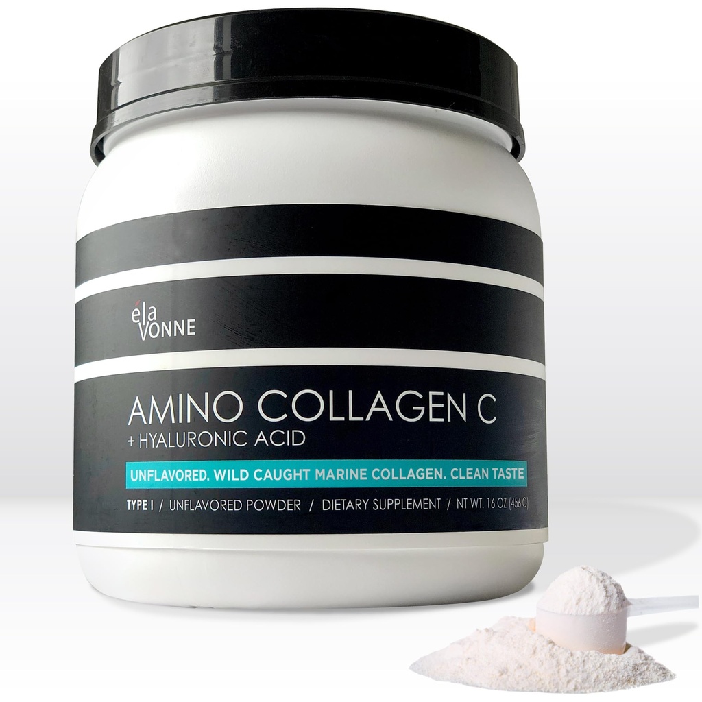 Amino Collageen C met Hyaluronzuur (60 Servings   16oz  456g) - Non-GMO Marine Collageen Peptiden - Gehydrolyseerd poeder - Unflavored - No Sugar - For Firm Skin, Hydration, Healthy joints and Gut.