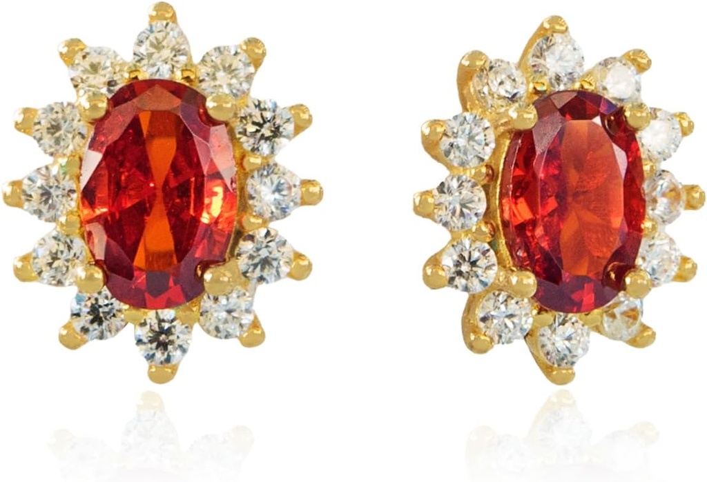 14K Geelgoud Plated 925 Sterling Silver Red Cubic Zirconia oorbellen voor vrouwen