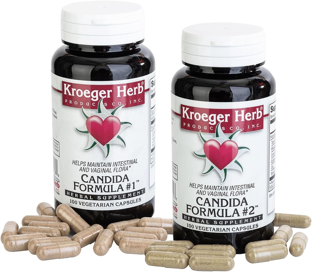 Kroeger Herb producten Candida Formule #1 en #2, Clease Supplement voor vrouwen en mannen - Ondersteunt normale niveaus van Gist en Candida