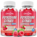 2 Pack Kalium citraat Gummies, Hoge Kalium Supplement Gummies 1200mg Ondersteuning Been krampen en spier gezondheid, Kalium Gummies voor volwassenen en kinderen, Veganist, Raspberry Flavor 120 Tellen