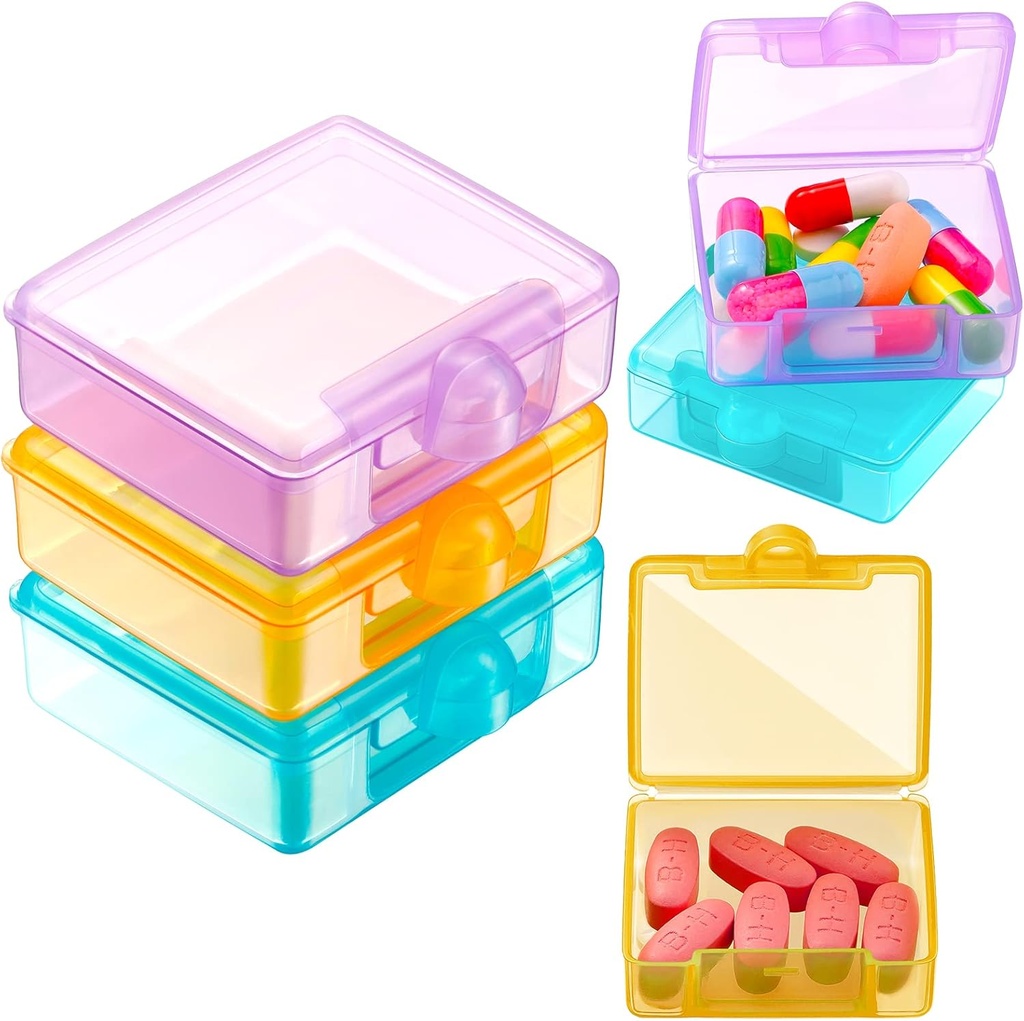 6 Packs Pocket Tiny Pill Case Single Daily Small Pill Container Travel Medicine Holder Cute Portable Personal Medicine Dispensers Organisators for Purse Pills Vitamine Supplements(Orange/Purple/Green)