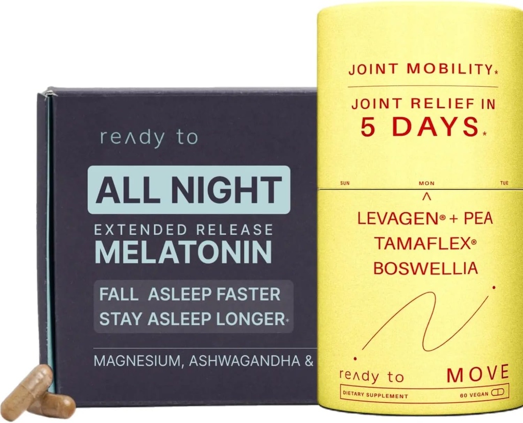 Relief articulaire & Ensemble de Sommeil (Sleep & Joint Support) avec Melatonine, Ashwagandha, Tamaflex® Turmeric et Pea.