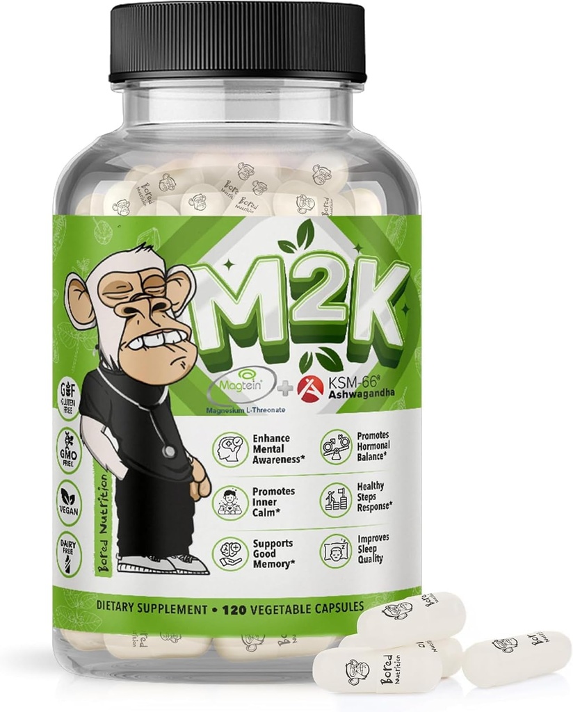 Verveelde voeding M2K: Magtein Magnesium L-threonaat & Ashwagandha Supplement - 1500mg Magtein, 300mg KSM-66, Plus 200mg Magnesium
