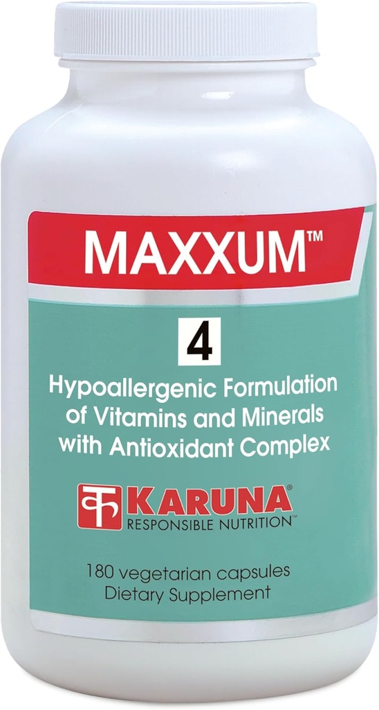 Karuna MAXXUM 4 180 Capsules végétariennes (multivitamines et suppléments minéraux), Lutéine, Zeaxanthine, Lycopène, Alpha-Carotène et Cryptoxanthine, Citrus Bioflavonoïdes, 1:1 Calcium/Magnésium