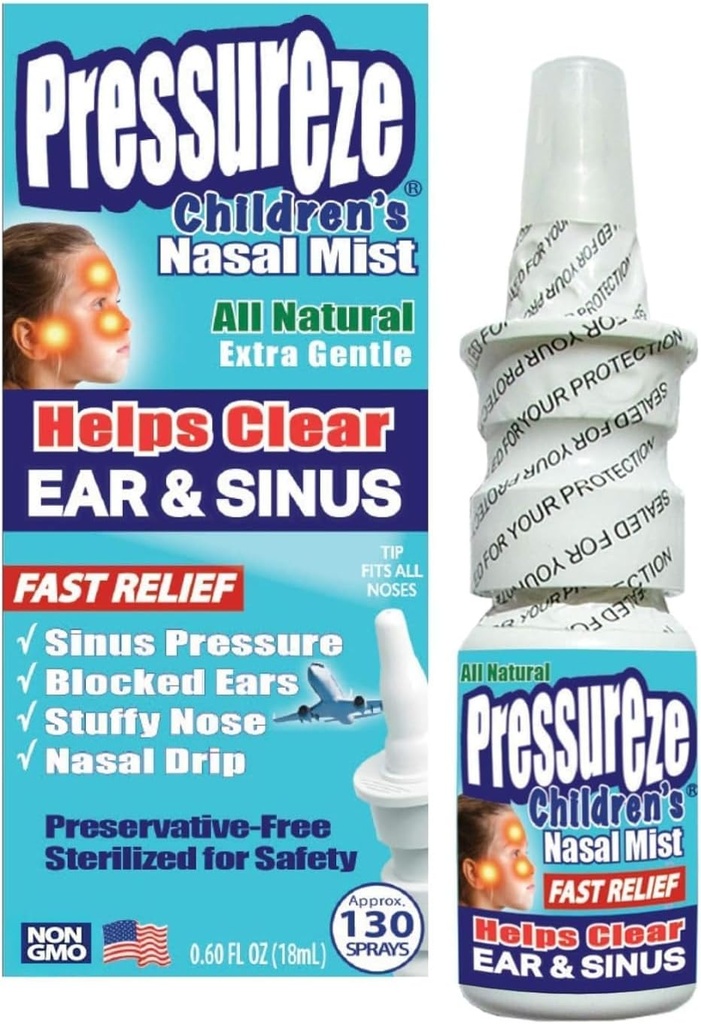Druk alle natuurlijke conserveringsvrije steriele neusspray voor kinderen - Fast Relief Neusspray - voor Sinus Allergieën & Congestie 130 Sprays, 18 ml