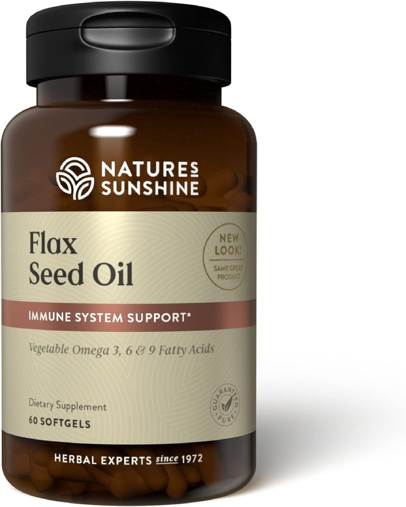 Nature's Sunshine Flax Seed Oil, 60 Softgels Uitstekende Bron van hart-gezonde vetzuren, Bevat Lignans die helpen Immuniteit en ondersteuning Borst en Prostaat Gezondheid Boost