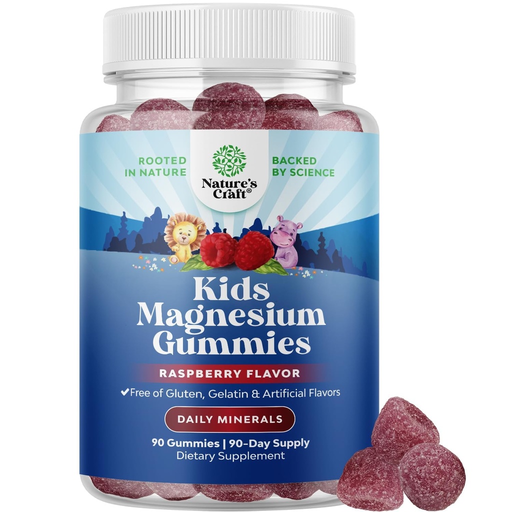 Gommies Magnésium pour enfants - Supplément de Mg pour la détente et l'arôme de framboise - Supplément de Magnésium pour les muscles de la santé nerveuse et le soutien cardiaque sain - Gommies Mag Citrate - 90 Count Pack