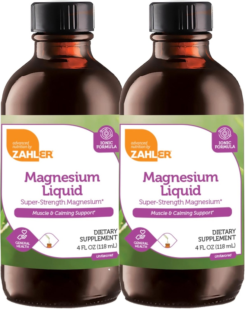 Zahler Magnesium Liquid Super-Strength Magnesium Muscle Calming Support, 4 FL OZ. Unflavored. (2 Pack)
