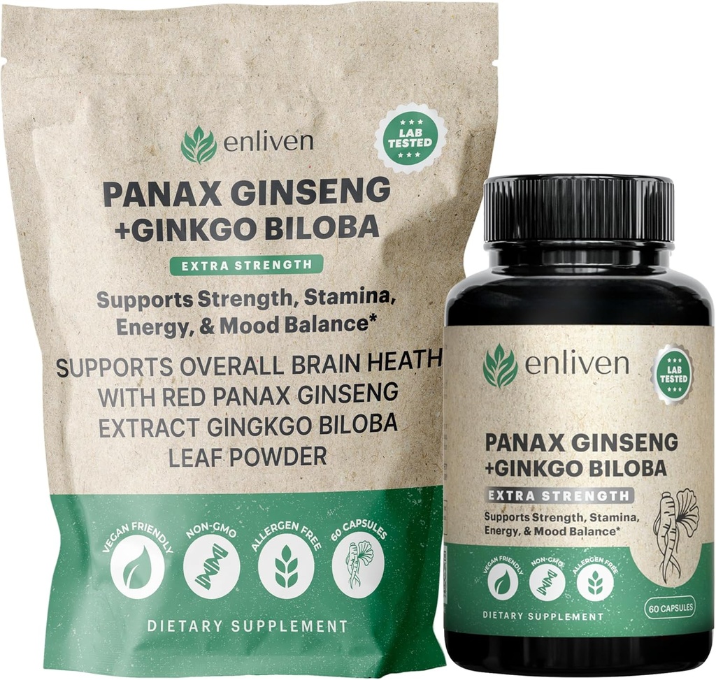 Panax Ginseng & Ginkgo Biloba Supplement for Energy, Focus & Brain Health 