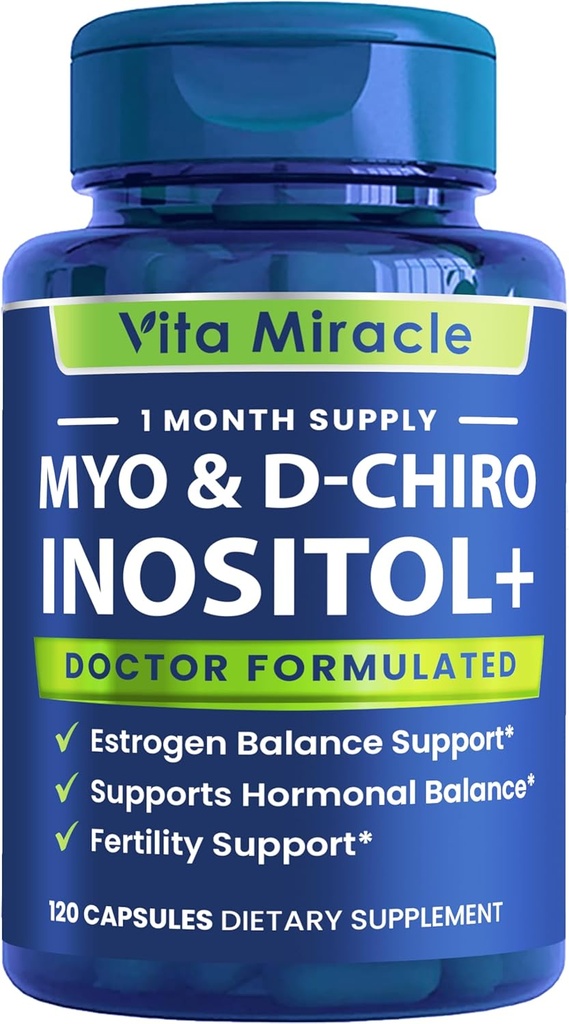 Inositol Supplement Myo-Inositol & D-Chiro Inositol 120 Capsules 2000mg 40:1 Ratio High Potency Myo & D Chiro Inositol Blend - Hormone Balance and PCOS Supplements for Women Full Month Supply