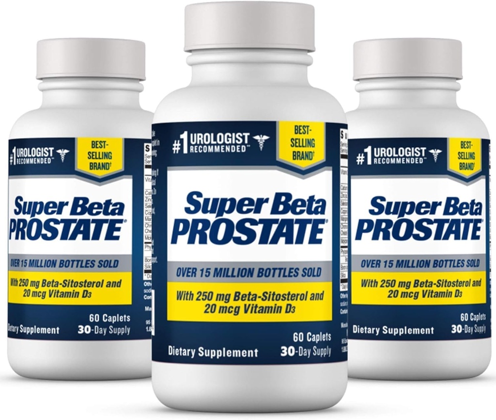 SUPER BETA PROSTATE Ondersteuningssupplement voor de gezondheid van mannen - verminderen badkamertrips, bevorderen slaap, betere blaas legen & gezonde prostaat, Beta Sitosterol - 60 Tellen (pakket van 3)