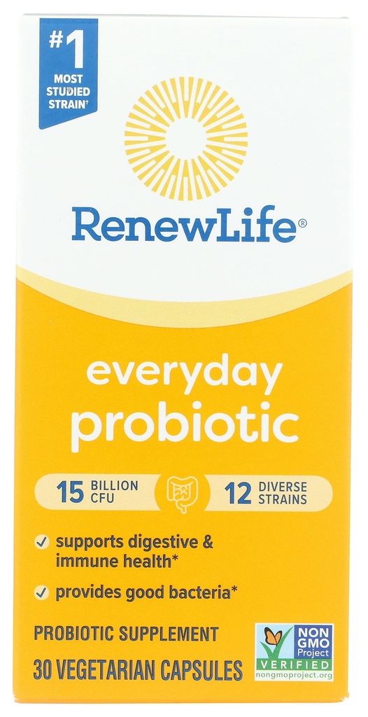 Renouveler la vie chaque jour Capsules probiotiques, supplément quotidien soutient la santé urinaire, digestive et immunitaire, L. Rhamnosus GG, laiterie, soja et sans gluten, 15 milliards CFU, 30 comte