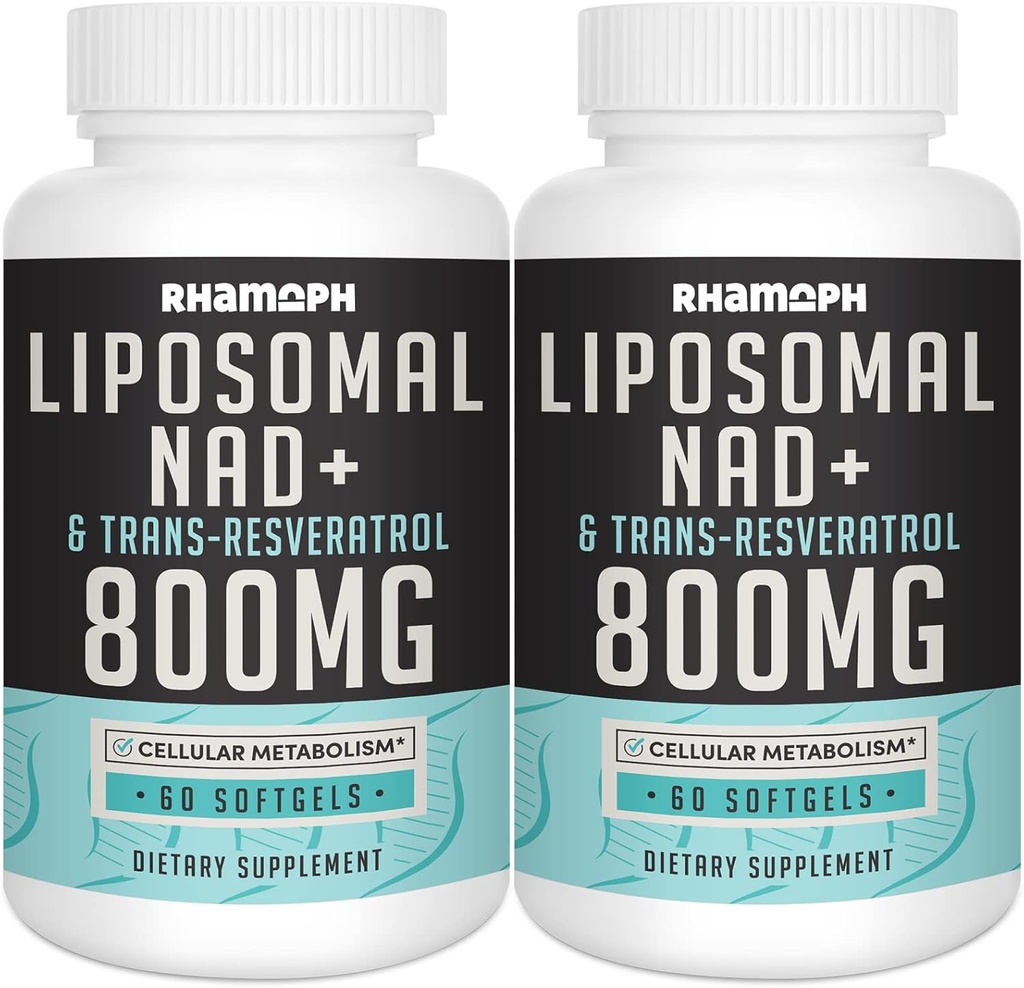 Liposomale NAD+ 800 mg met Trans-Resveratrol 300 mg, Max Absorptie, Werkelijke NAD+ Boosting Supplement voor gezonde veroudering, Cellular Energy, DNA Reparatie, Levensduur - 120 Softgels